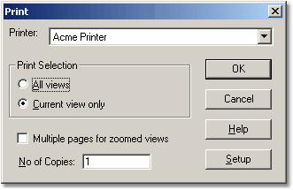 Dialog boxes 32 5.1.2 Print dialog box From the File menu, select Print. This dialog box enables you to print either the active window or all windows.