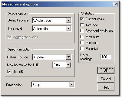 Dialog boxes 44 5.3.5 Measurement options dialog box From the Measurement list dialog box, select Options. This dialog box allows you to specify a number of options that apply to all measurements.