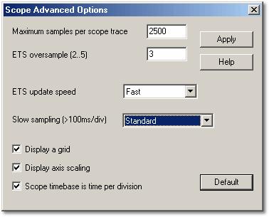 55 PicoScope User Guide 5.6.2 Scope Advanced Options From the Settings menu, select Options..., then click on the Advanced >>> button.