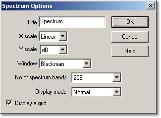 Dialog boxes 58 5.7 Spectrum analyser configuration 5.7.1 Spectrum Options From the Settings menu, select Options.