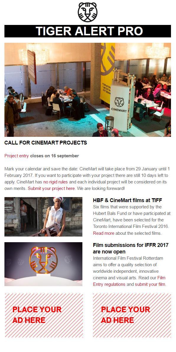 IFFR newsletter The Tiger Alert Pro is IFFR's newsletter for film professionals.