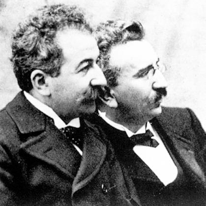 The Lumière Cinématographe 1895 Louis Lumière (1864-1948) and his brother Auguste Lumière (1862-1954) c.1900.