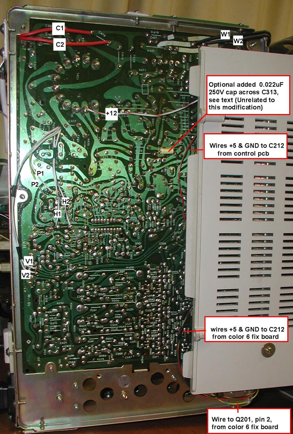 Where the connections go on the 5153 s pcb : The image below shows most of the connections.