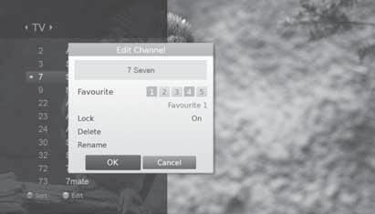 Channel List Editing Channels in Channel List You can edit each channel in the channel list, as well as in menu. To edit the multiple channels, go to the MENU > Settings > Edit Channels.