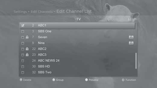 Managing Channels English Editing Channels The Edit Channel List menu will help you delete, move lock or rename multiple channels.