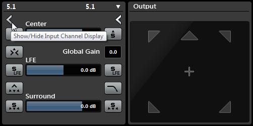 Surround Plug-ins s The plug-in panel is divided into three sections: By default, only the center section is visible, the input and output channel displays can be shown to the left and right of the