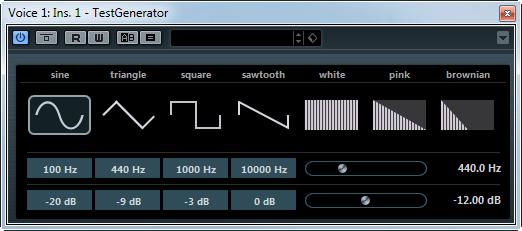 Tools Plug-ins TestGenerator LE AI Elements Artist Nuendo Included with X X NEK This utility plug-in allows you to generate an audio signal, which can be recorded as an audio file.