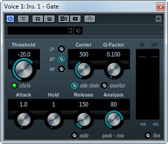 Dynamics Plug-ins Gate Analysis (0 to 100) (Pure Peak to Pure RMS) Live button Determines whether the input signal is analyzed according to peak or RMS values (or a mixture of both).