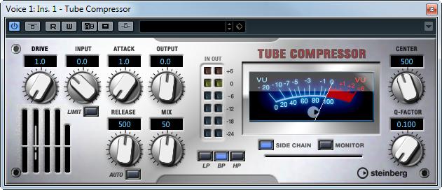Dynamics Plug-ins Tube Compressor Using the Compressor Section By moving breakpoints or using the corresponding knobs, you can specify the Threshold and Ratio.