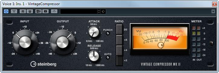Dynamics Plug-ins VintageCompressor LE AI Elements Artist Nuendo Included with X X Side-chain X X support NEK This is modelled after vintage type compressors.
