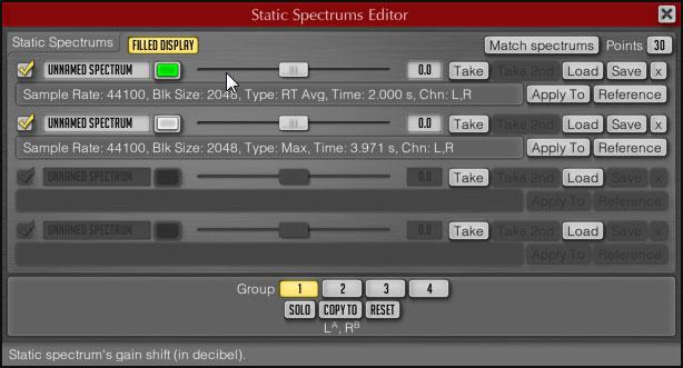 EQ Plug-ins Static Spectrums Editor CurveEQ features a static spectrum display that can be controlled via the Static Spectrums Editor.