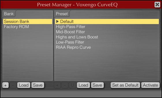 EQ Plug-ins Preset Manager Main Preset Manager You can use the main preset manager to save and load plug-in state presets.