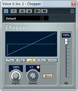 Modulation Plug-ins Chopper LE AI Elements Artist Nuendo Included with X X X X X X NEK Chopper is a combined tremolo and autopan effect.