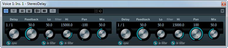 Delay Plug-ins Spatial Mix Sets the stereo width for the left/right repeats. Turn clockwise for a more pronounced stereo ping-pong effect. Sets the level balance between the dry and the wet signal.