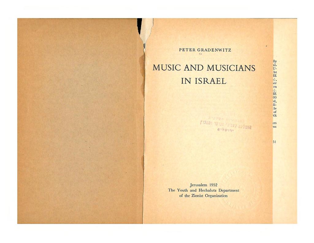 PETER GRADENWITZ '\ MUSIC AND MUSICIANS IN ISRAEL 1r :.,. lly. I.L U ht IE t), ter :rn :). IE 00!