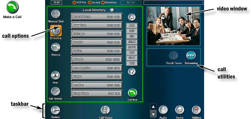 TOUCH PANEL OPERATION 4.2 Making a Call Placing a videoconference call is a simple process: 1. Enter the Make A Call page 2. Manually dial a number or select a directory entry to dial. 3.