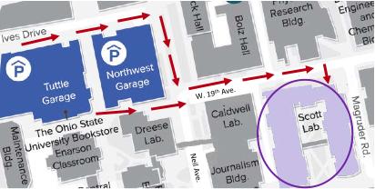 If you exit near Ives Drive, please walk around the Northwest Garage (not open to the public) to get to W. 19 th Ave.