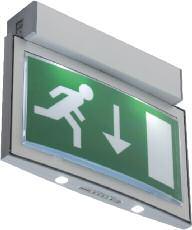 Exit sign with curved legend.