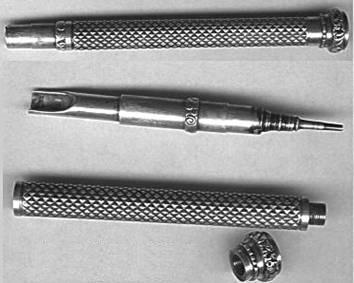 Writing Implements of the Period A.W. Faber "Artists' Pencil," circa 1860: This is the first leadholder with all the features required to make an excellent drafting pencil. Albert G.