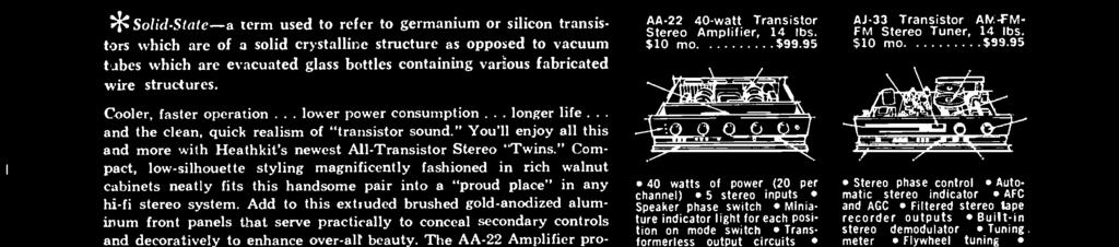 AA -22 40 -watt Transistor Stereo Amplifier, 14 lbs. $10 mo. $99.