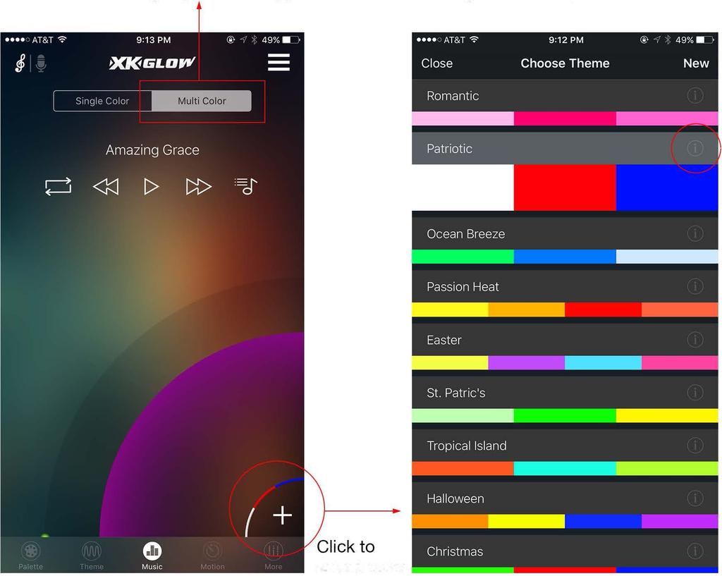 Music In multi color mode, user can assign a group of colors to