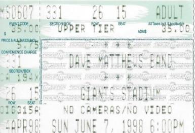 Show # 1: June 7, 1998 Giants Stadium East Rutherford, New Jersey Opening Bands: Beck and Ben Folds Five 1. The Best of What's Around 2. (LeRoi solo) Pantala Naga Pampa * Rapunzel * 3. Crush * 4.