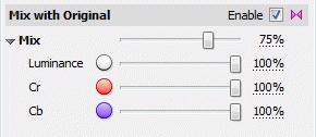Use the Enable checkbox in the Mix with Original group. Use the Mix control to adjust the overall mixing of the filtered and original frame.
