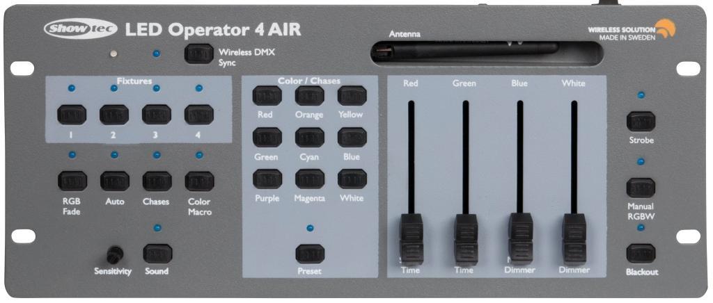 This solution is ideal for all 4 channel battery operated spots or bars and gives you the freedom to run an entire system in- and outdoor without using a power or DMX cable.