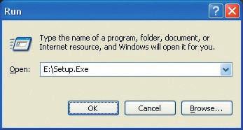 The CD should automatically start the installation procedure. If it doesn t, click Start on the Windows Task Bar then click Run... Enter the Drive number followed by Setup.exe as shown here.