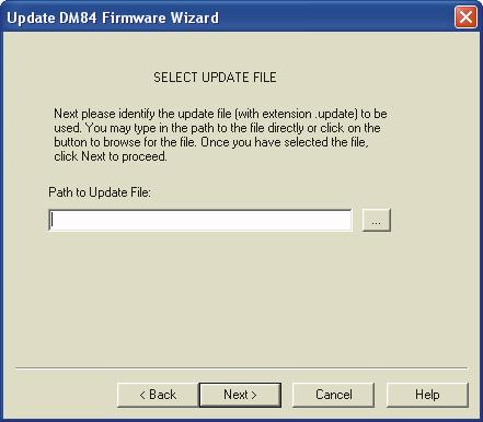 NOTE: The update process is possible only using a USB connection. Firmware updates are distributed as a file whose name follows the pattern dm84-vx_x_x.