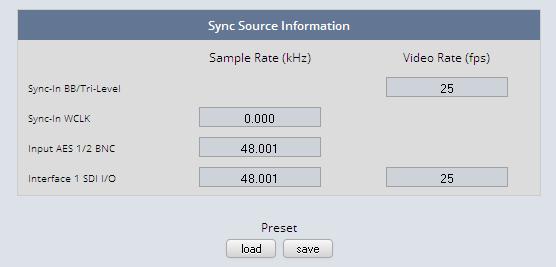 Sync Source Information You will get detailed information about the measured rates of possible sync sources System Clock Sample Rate [Follow Input / 44.1 / 48 / 88.2 / 96] Fallback Sample Rate [44.