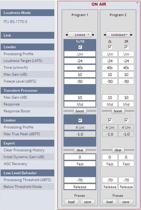 Setup GUI AUDIO PROCESSOR Level Magic This function block is used for loudness control of the program paths.