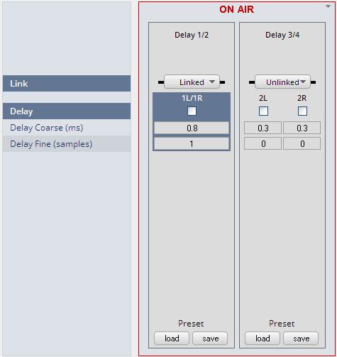 Setup GUI AUDIO PROCESSOR Delay The D*AP4 has an independent audio delay that may be routed to any signal path inside the device.