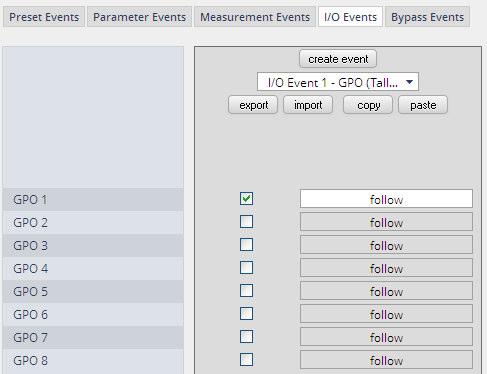 Setup GUI EVENTS Events Measurement Events The measurement event as part of an action can control the integrated measurement of the processed programs: For each measurement event you can