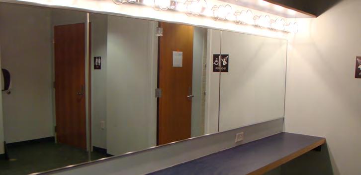 Each dressing room has makeup mirrors and costume/wardobe racks, as well as toilets, showers and sinks.