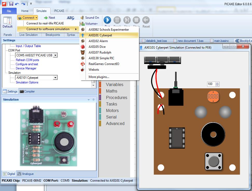 In PE6 it is also possible to connect to a larger simulation model of the project kit.