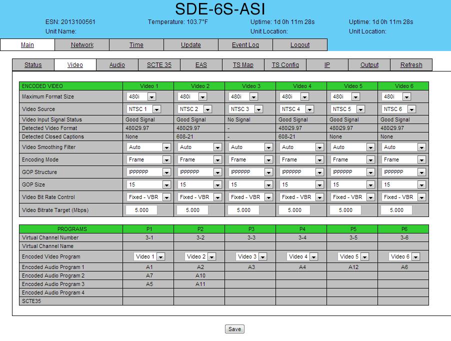 8 SDE-S-ASI. "Main > Video" Screen The Main > Video screen (Figure.