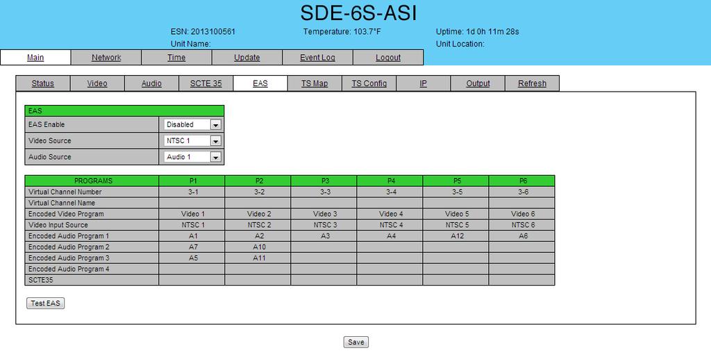 SDE-S-ASI. Main > EAS Screen The Main > EAS screen (Figure.
