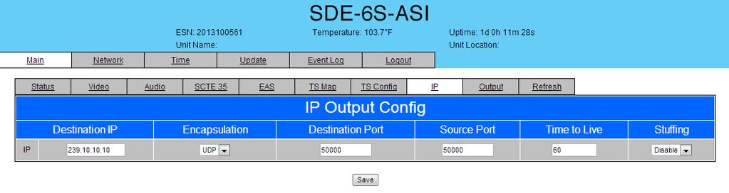 SDE-S-ASI 9.9 "Main > IP" Tab The Main > IP screen (Figure.