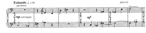 pause marked by a fermata. Throughout this section and the entirety of the sonata, none of the iterations of the row are transposed.