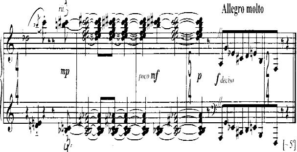 passage within the recapitulation (in this case, the chordal music at mm. 301-305). The chordal repetition is followed by a dynamic unison statement of P 0, which ends the sonata abruptly. Ex. 3.9.
