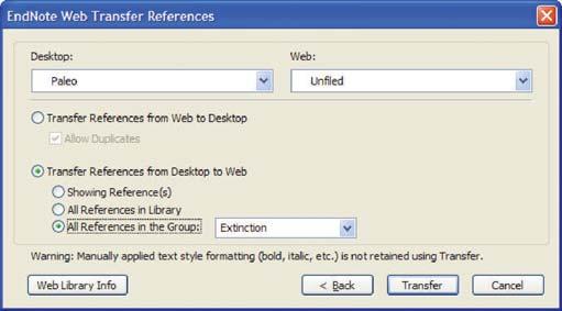 (showing references, all references in library, or all references in a group).