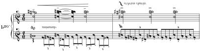 85 Example 6.34. Villa-Lobos, Mômoprecóce, interlude, mm. 10-12, violin solo. On a continuous C-sharp pedal, the right hand develops the flute s final statement.