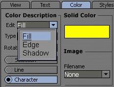 Edit You color text, (or an object), independently from its edge and shadow. You cannot color them all at once. You must pick one, color it and then pick another.