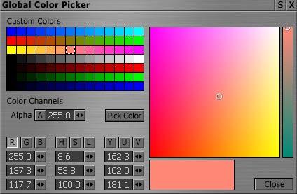 Color Spectrum The Color Spectrum, the large square in the upper right, displays the colors available within the Color Channel system selected.