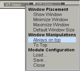 From the Context Menu, under Window Manipulations, choose Always on Top. Now the first VT-Vision will always stay on top in overlapping situations.