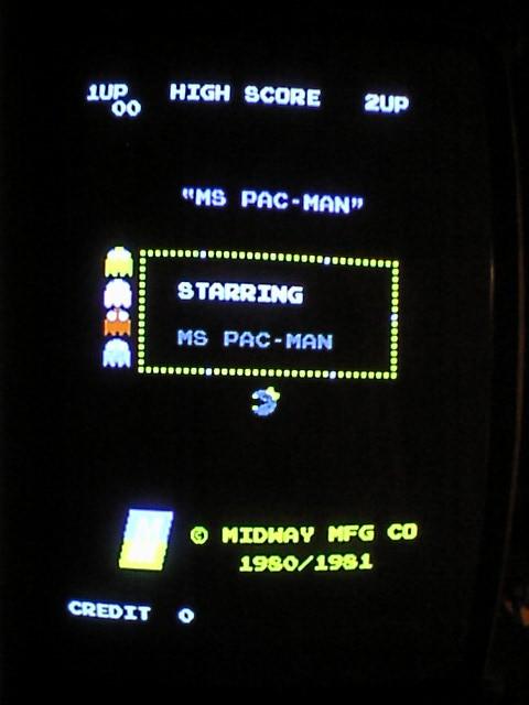 Using pacman 5E & 5F ROMs with Ms Pacman software ROMs. M(Yellow, Pink, Red, Blue) Monsters.