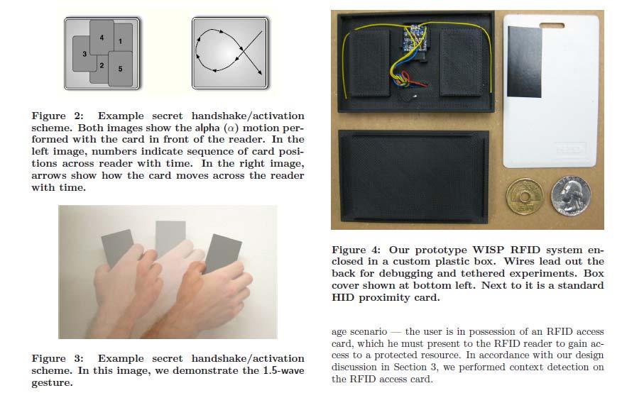 Gesture recognition by cross-correlation of sensor data with a template RFIDs and Secret Handshakes: Defending Against Ghost-and- Leech Attacks and Unauthorized Reads with
