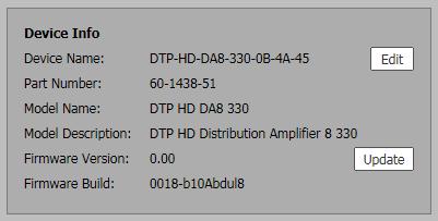 Loading Firmware to the DA with Internal Web Page The firmware can also be updated via the HD DA 4K internal web page. To update the firmware via the internal web page: 1.