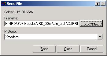 Specify to which used protocol to send the software file. It can be Xmodem or 1K Xmodem protocol.
